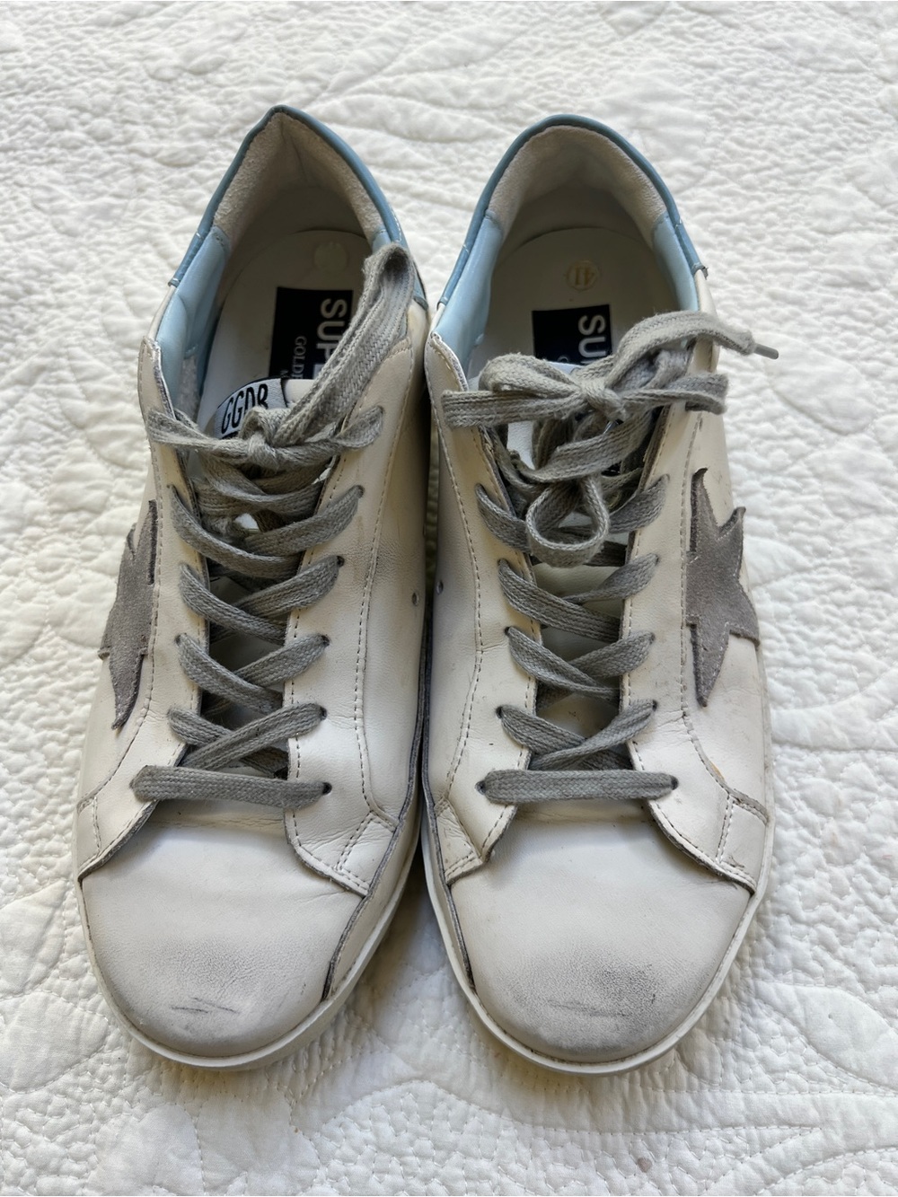 White Leather Athletic Sneakers with Gray Star Accent